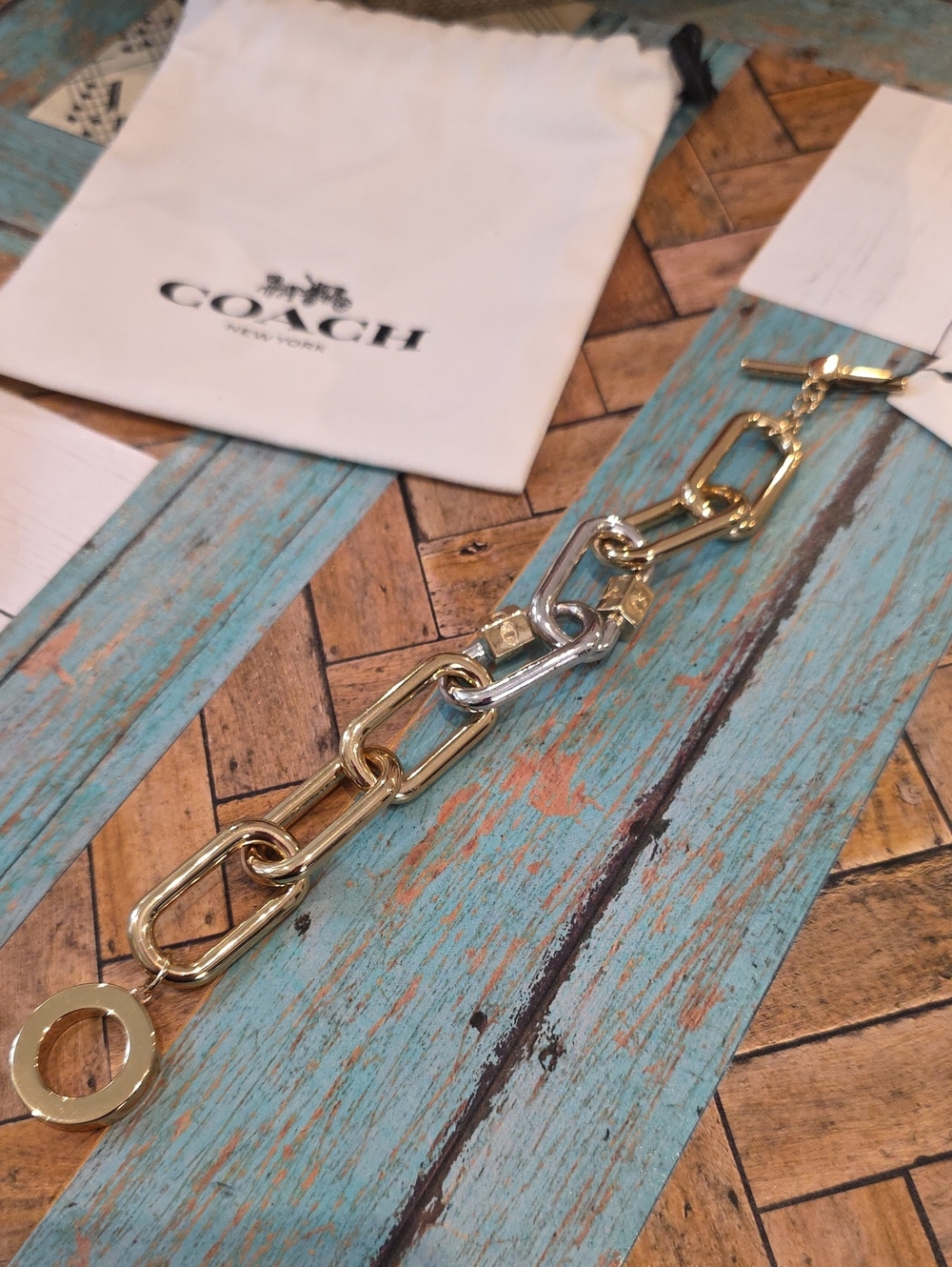 Coach 2 Toned Chain Link 8 Inch Braclet Nwt - Picture 8 of 9
